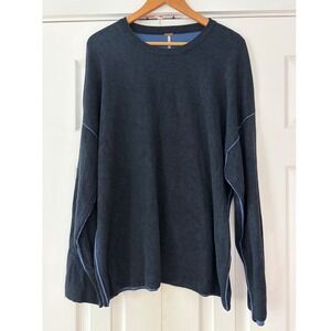 Free People Navy Blue Cotton Blend Exposed Seam Oversized Sweater Large